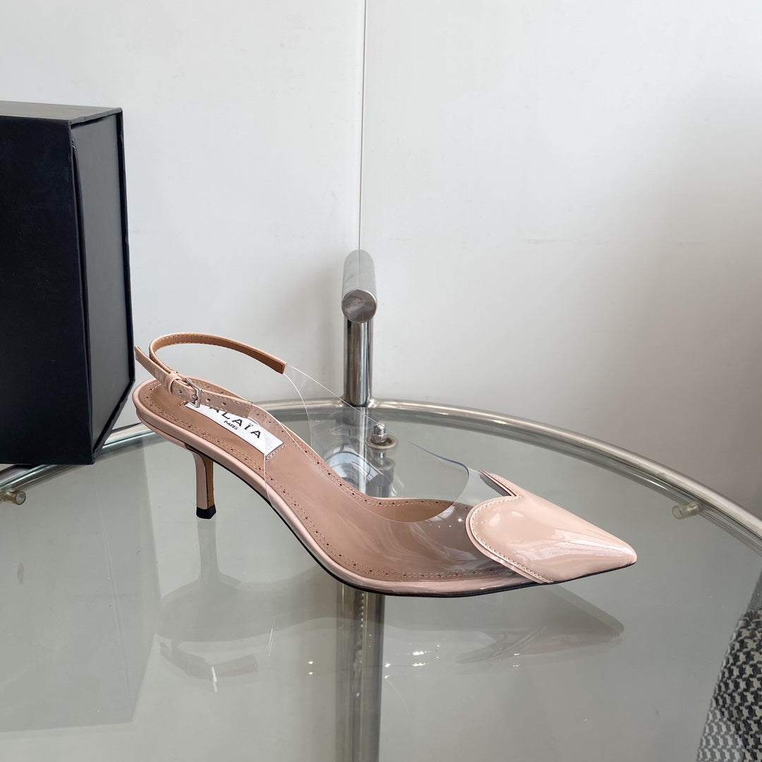 ALAIA HIGH 6 CM SLINGBACK IN BEIGE CREAM PATENT CALFSKIN AND FILM - 35