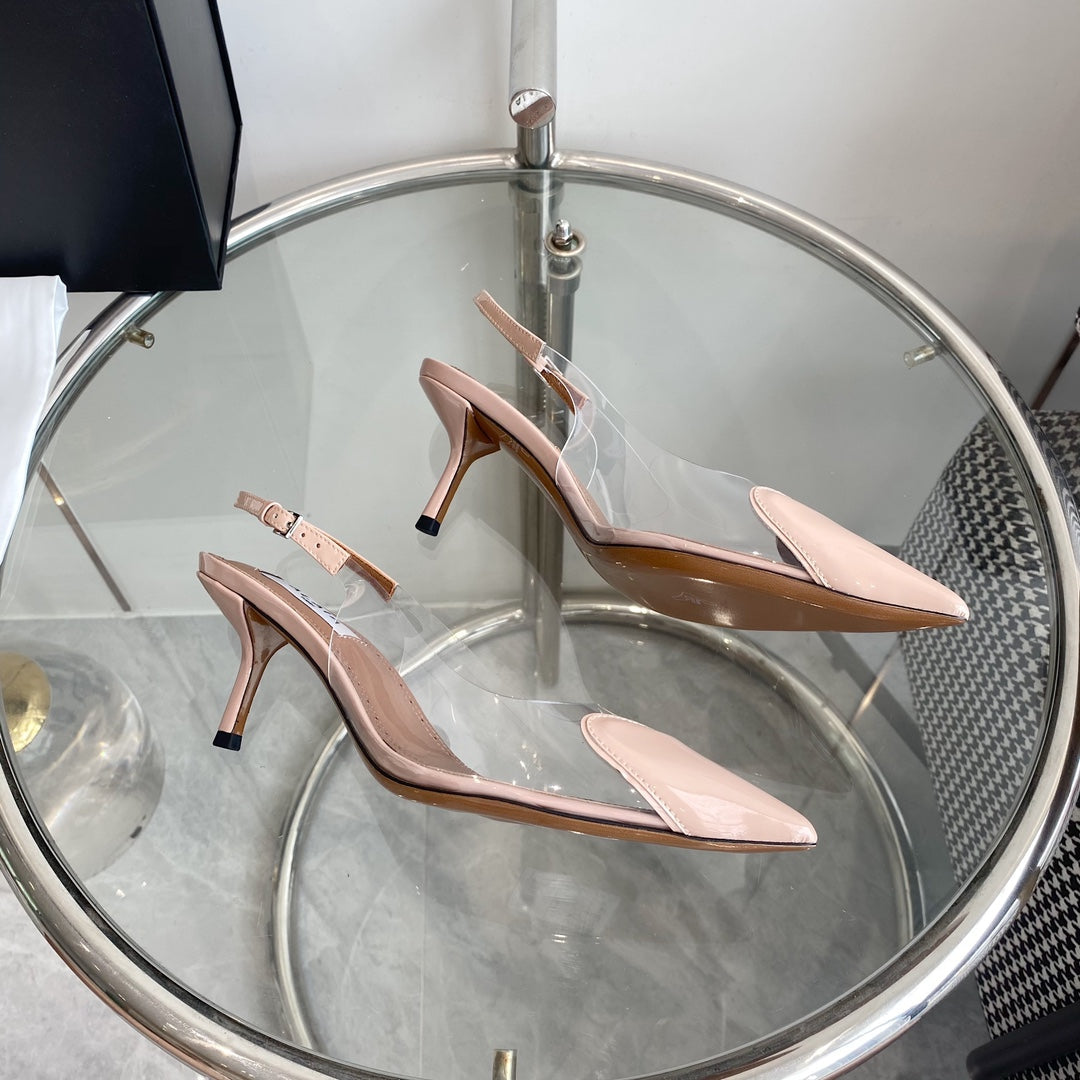 ALAIA HIGH 6 CM SLINGBACK IN BEIGE CREAM PATENT CALFSKIN AND FILM - 35
