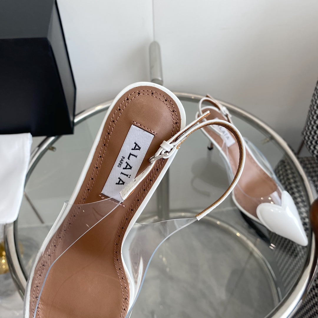 ALAIA HIGH 6 CM SLINGBACK IN WHITE PATENT CALFSKIN AND FILM - 35