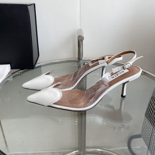 ALAIA HIGH 6 CM SLINGBACK IN WHITE PATENT CALFSKIN AND FILM - 35