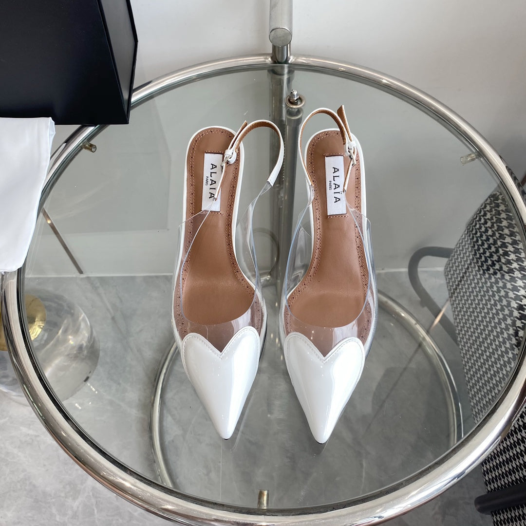 ALAIA HIGH 6 CM SLINGBACK IN WHITE PATENT CALFSKIN AND FILM - 35
