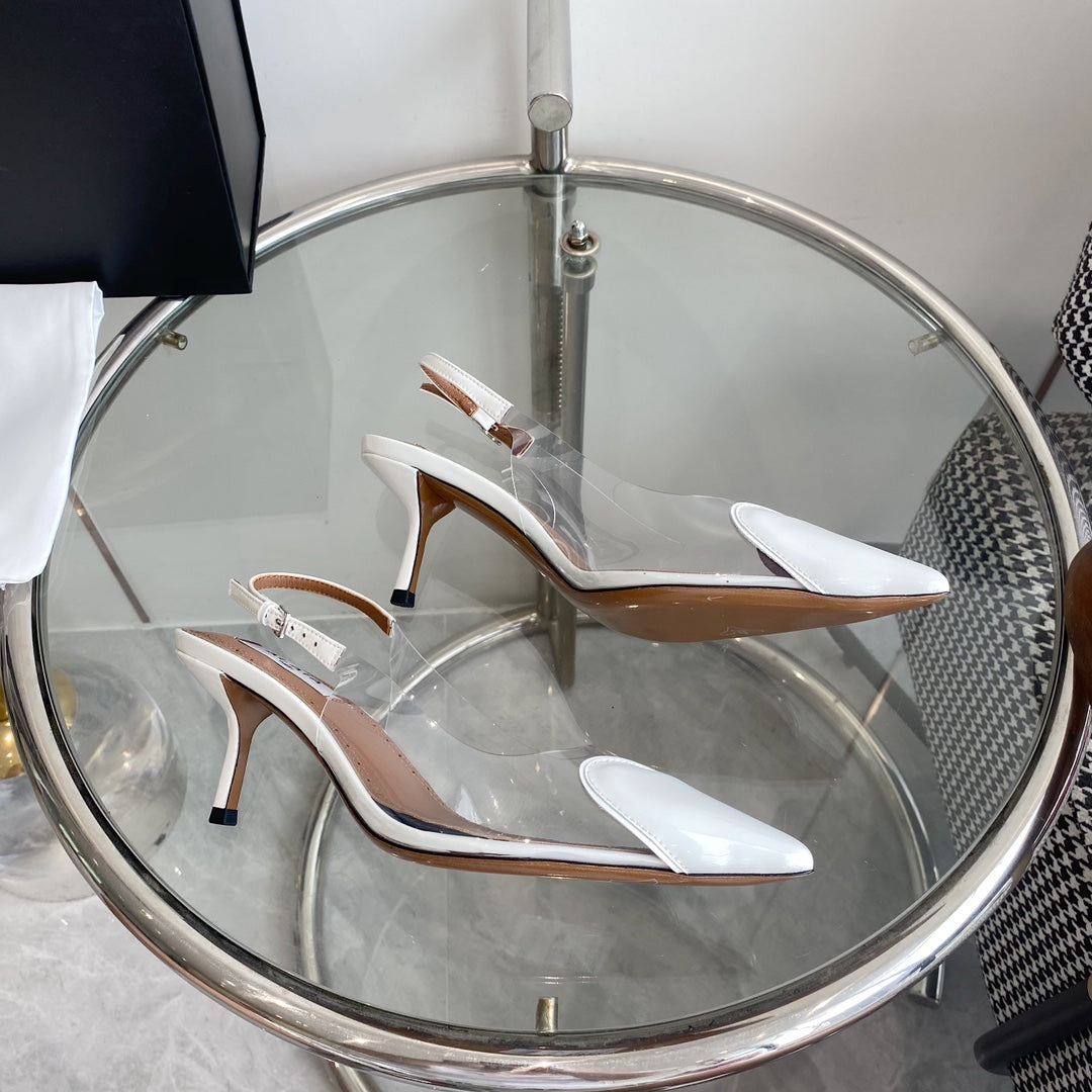 ALAIA HIGH 6 CM SLINGBACK IN WHITE PATENT CALFSKIN AND FILM - 35