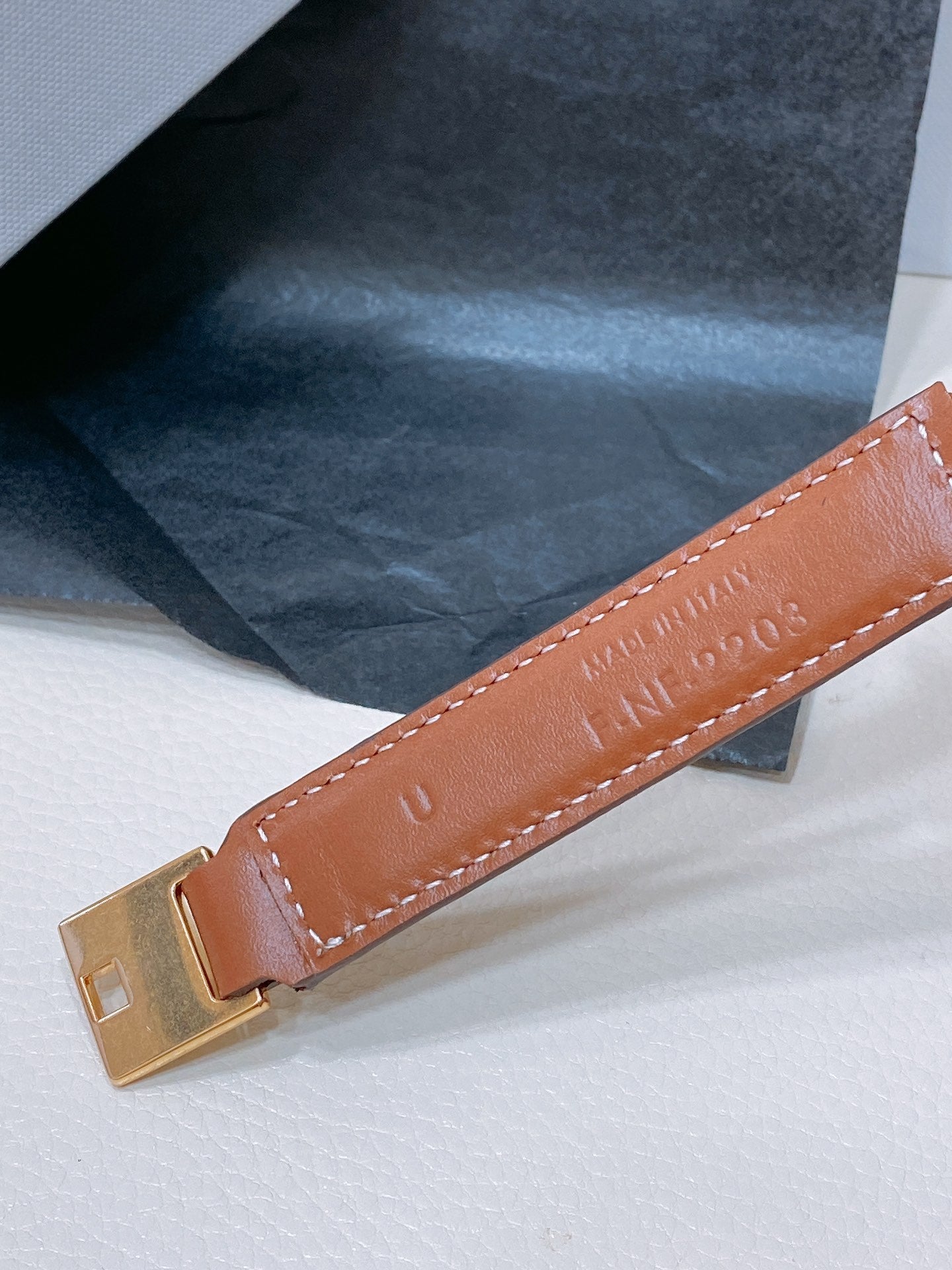 CL SMALL 18 MM SQUARE ADJUSTABLE BELT IN BRONZE BROWN LEATHER GOLD HARDWARE - 30