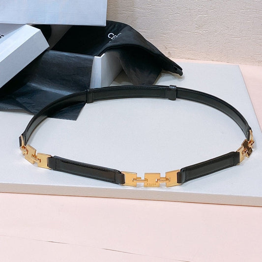 CL SMALL 18 MM GOURMETTE TRIOMPHE ADJUSTABLE BELT IN BLACK LEATHER GOLD HARDWARE - 30