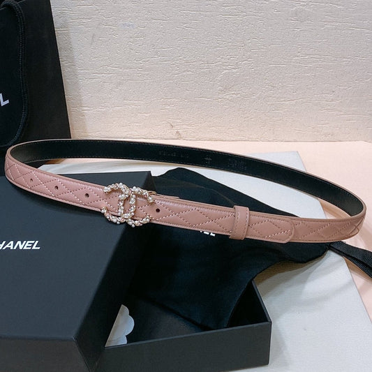 CC BELT 20MM IN PEACHY PINK EMBROIDERED CALFSKIN GOLD HARDWARE ATTACH PEARLS - 30
