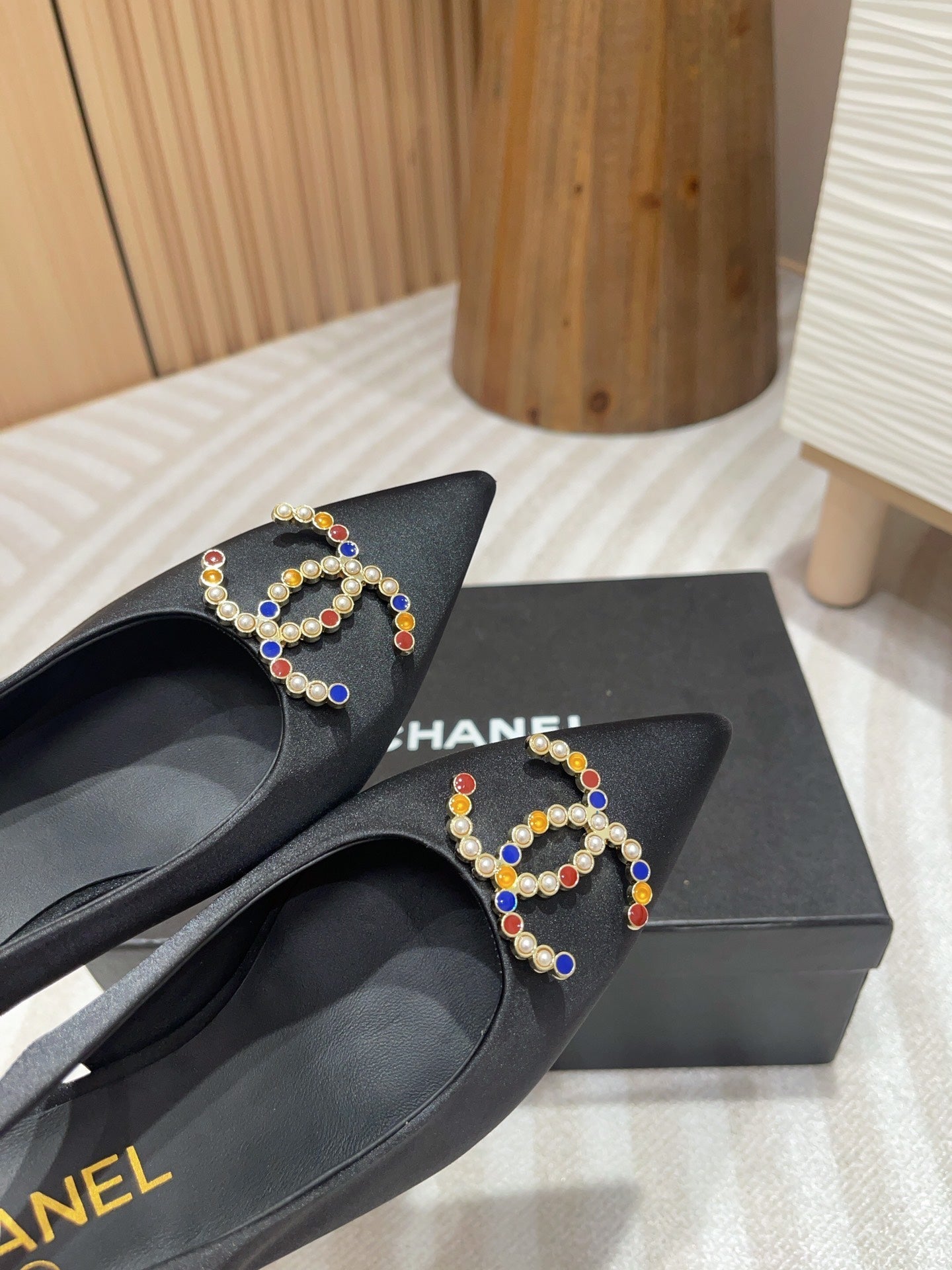 CC HIGH SLINGBACKS BLACK SATIN AND LAMBSKIN - 35