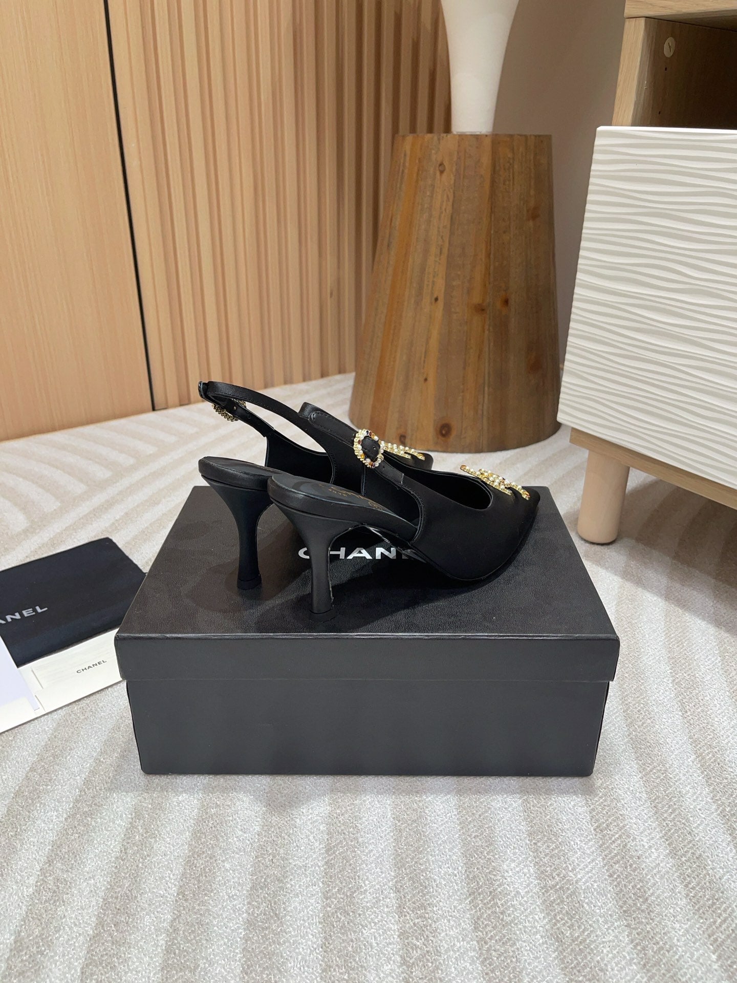 CC HIGH SLINGBACKS BLACK SATIN AND LAMBSKIN - 35