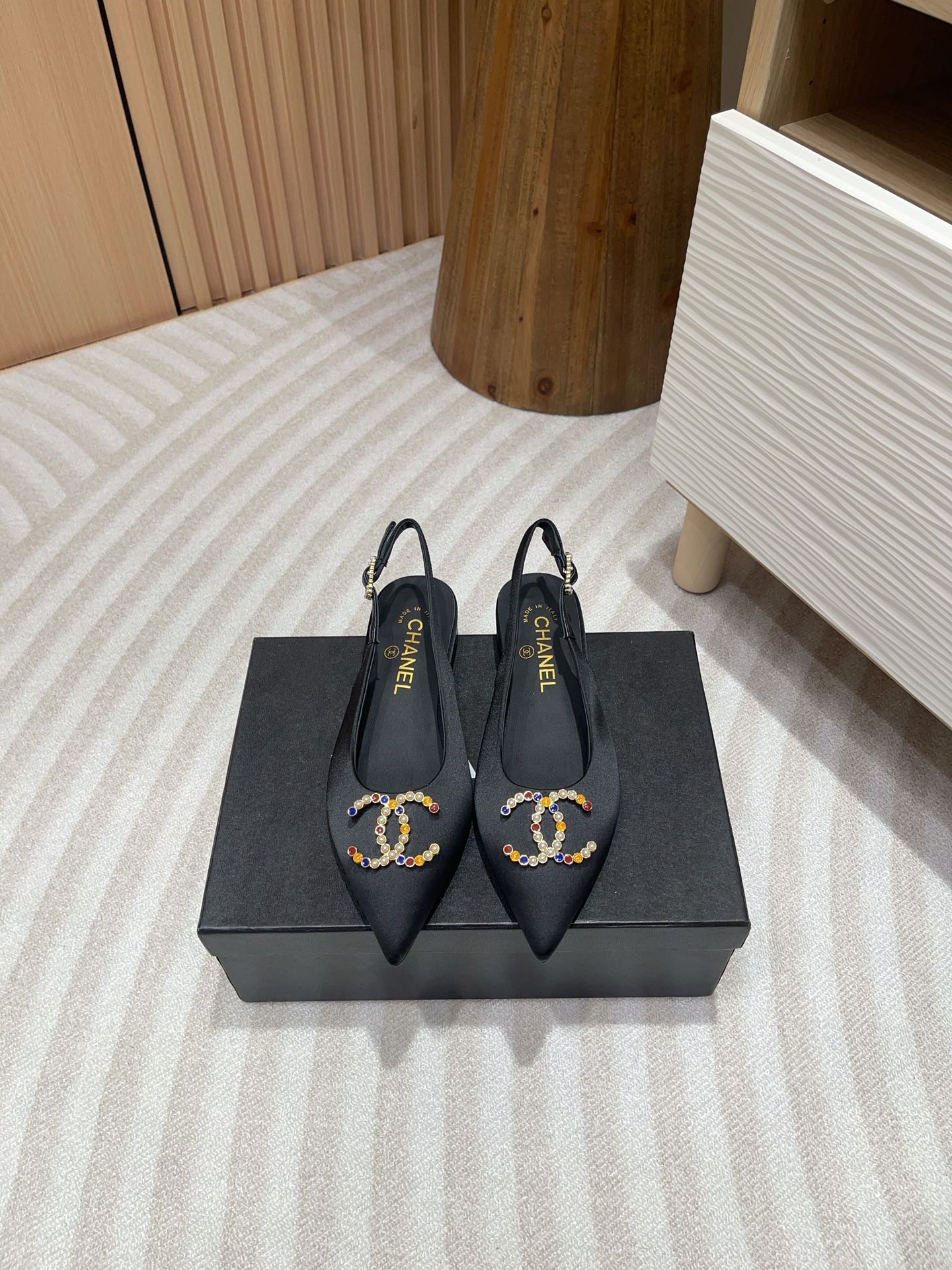 CC SLINGBACKS BLACK SATIN AND LAMBSKIN - 35