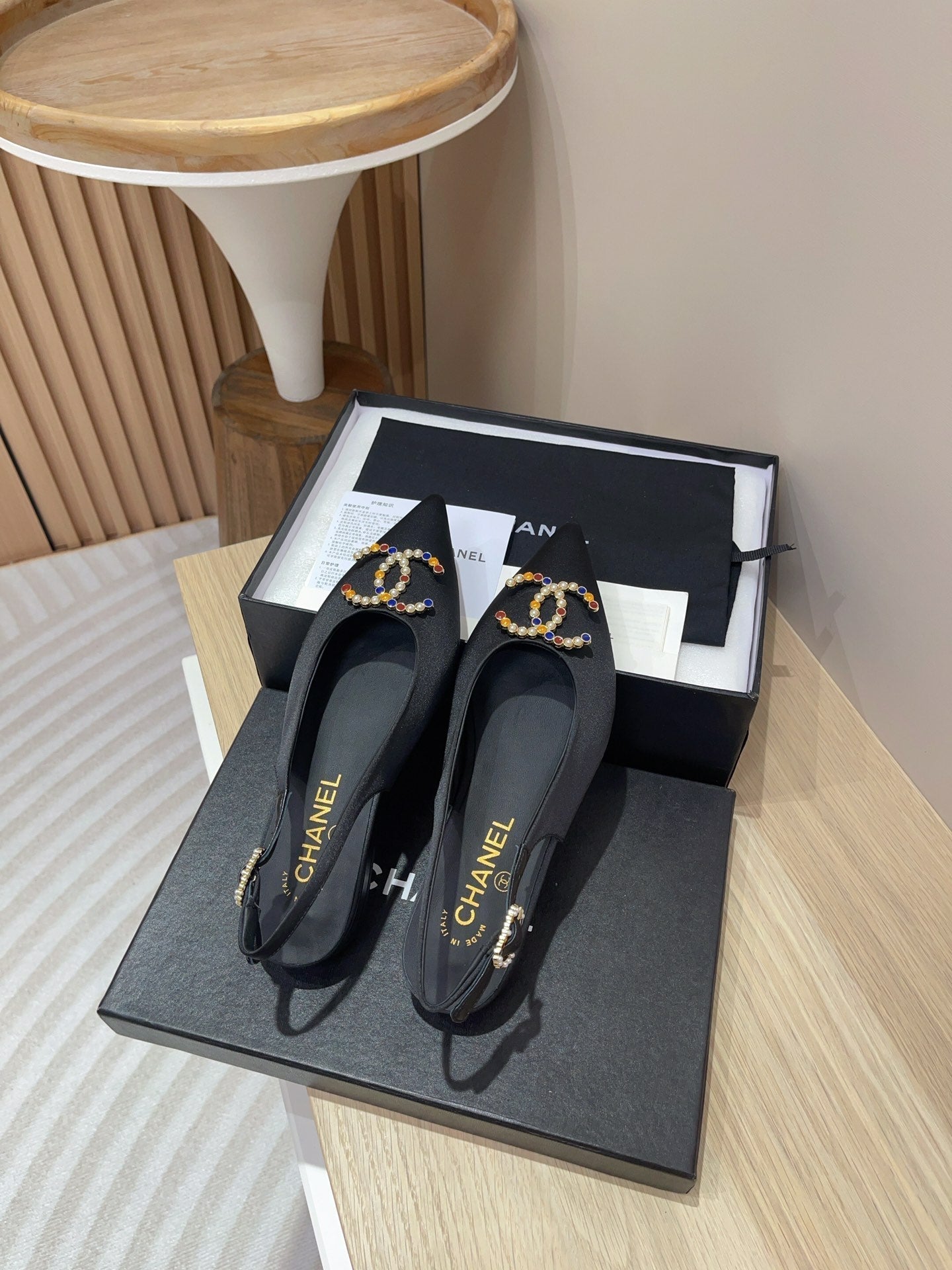 CC SLINGBACKS BLACK SATIN AND LAMBSKIN - 35