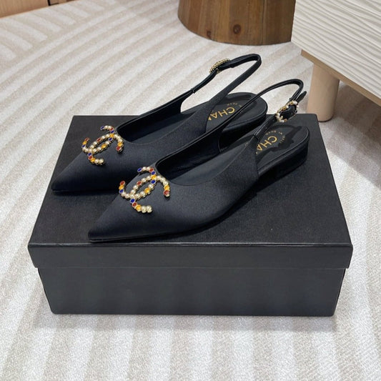 CC SLINGBACKS BLACK SATIN AND LAMBSKIN - 35