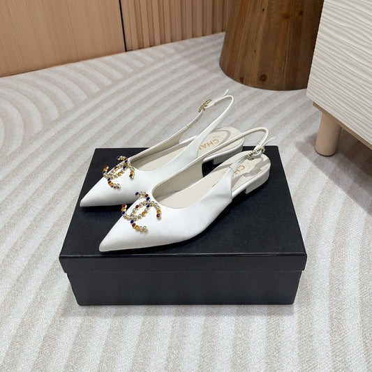 CC SLINGBACKS WHITE SATIN AND LAMBSKIN - 35