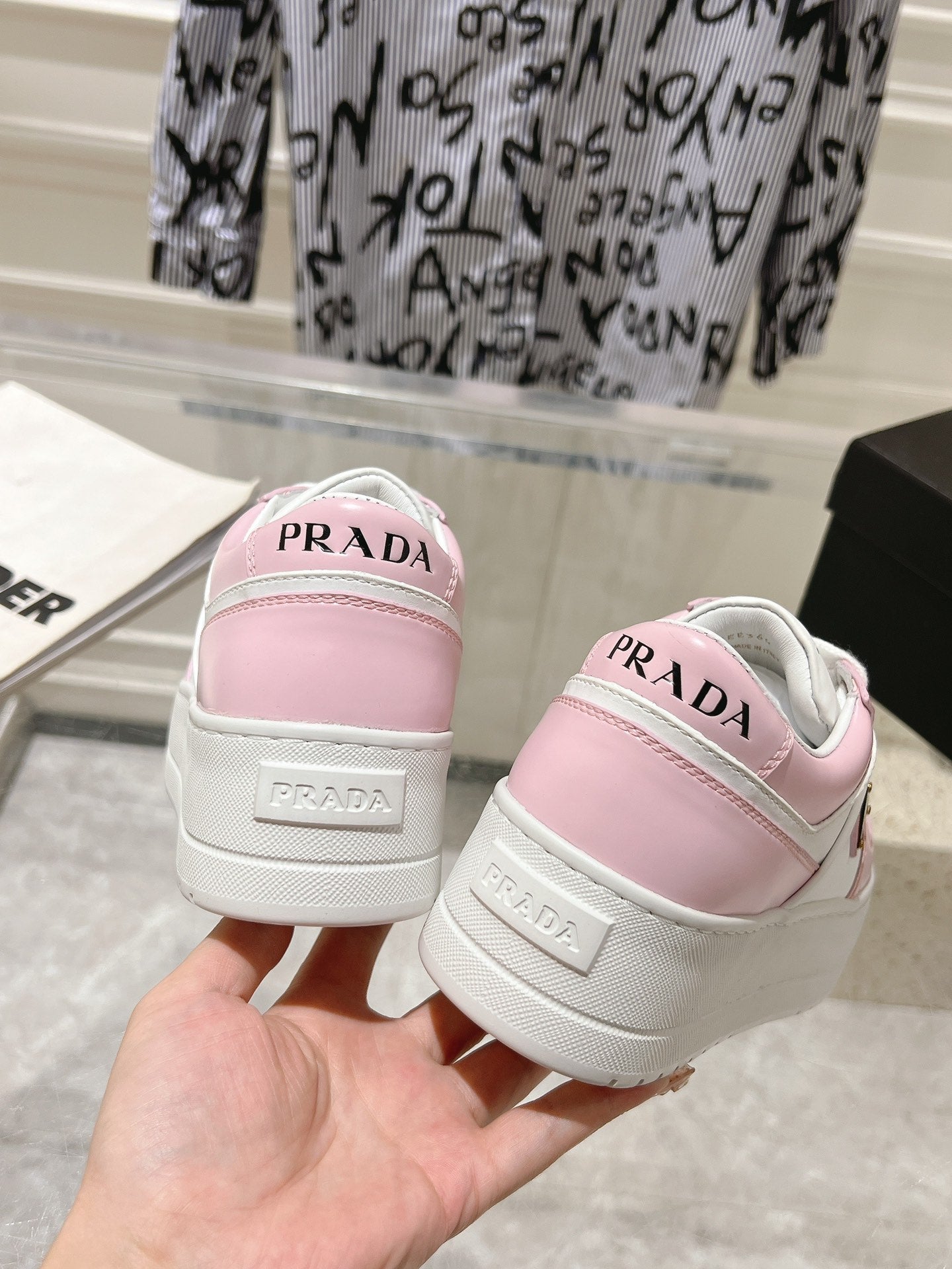 PRA DOWNTOWN BOLD SNEAKERS WHITE AND LIGHT PINK CALFSKIN - 35