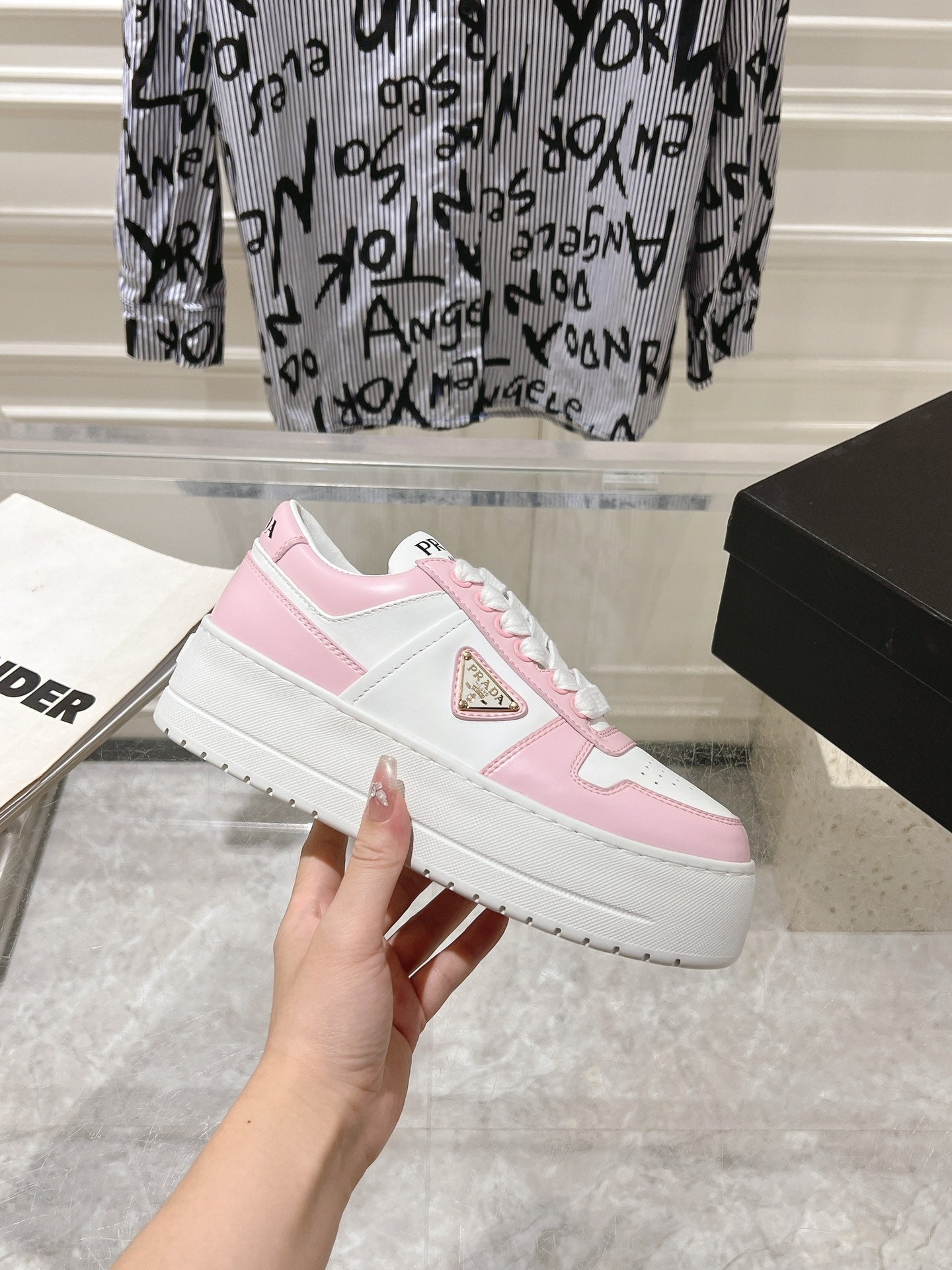 PRA DOWNTOWN BOLD SNEAKERS WHITE AND LIGHT PINK CALFSKIN - 35