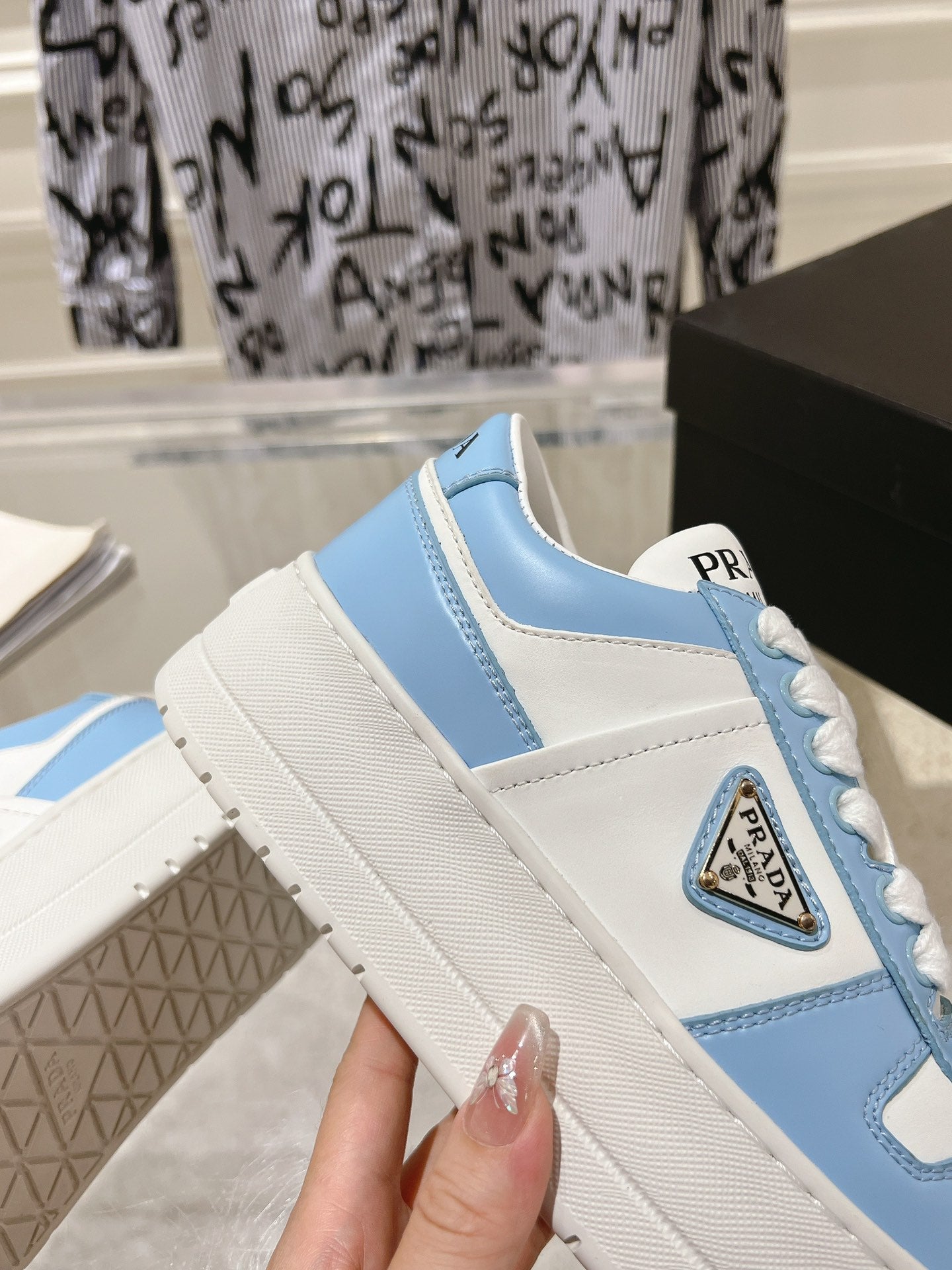 PRA DOWNTOWN BOLD SNEAKERS WHITE AND SKY CALFSKIN - 35