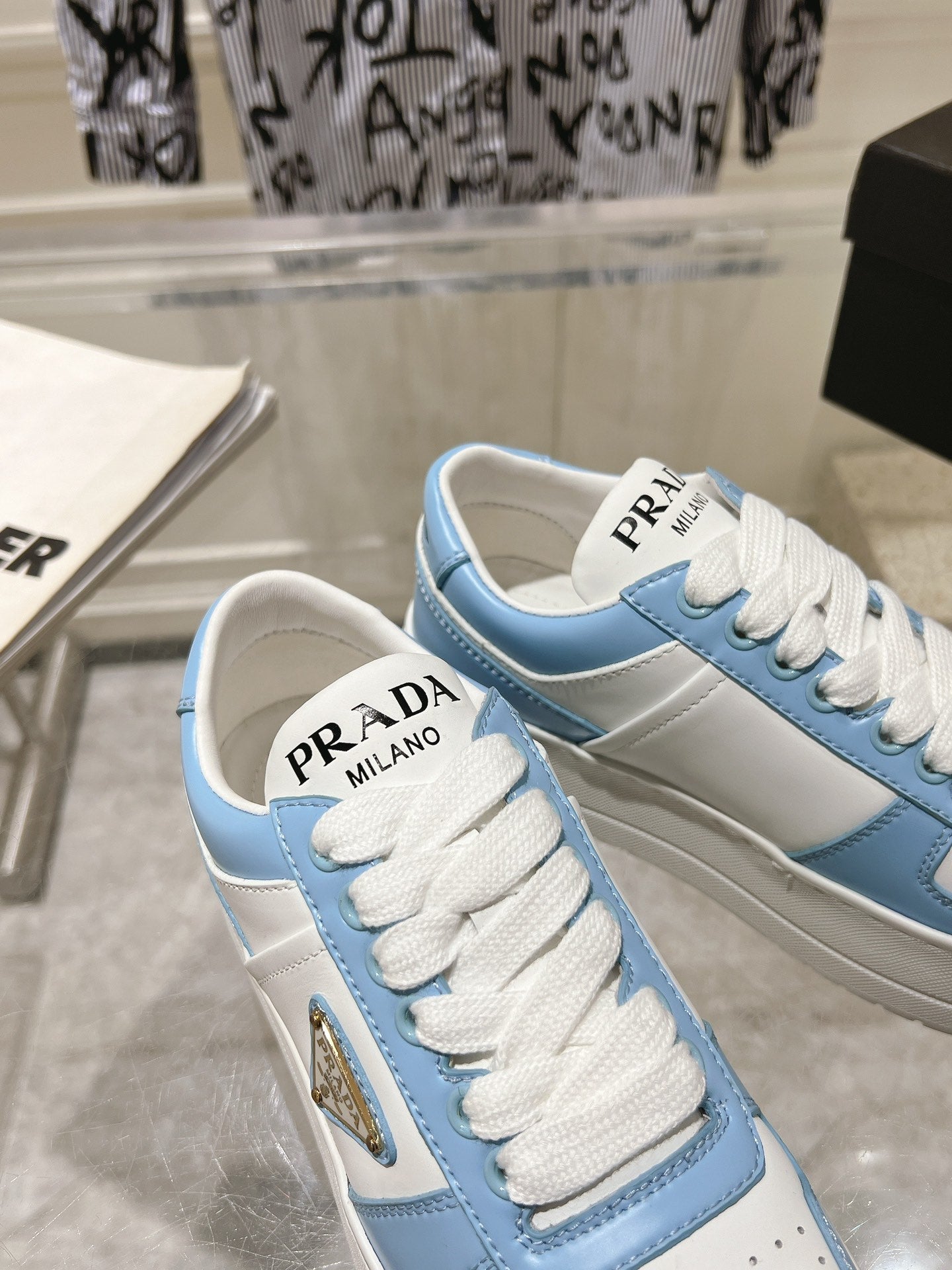 PRA DOWNTOWN BOLD SNEAKERS WHITE AND SKY CALFSKIN - 35