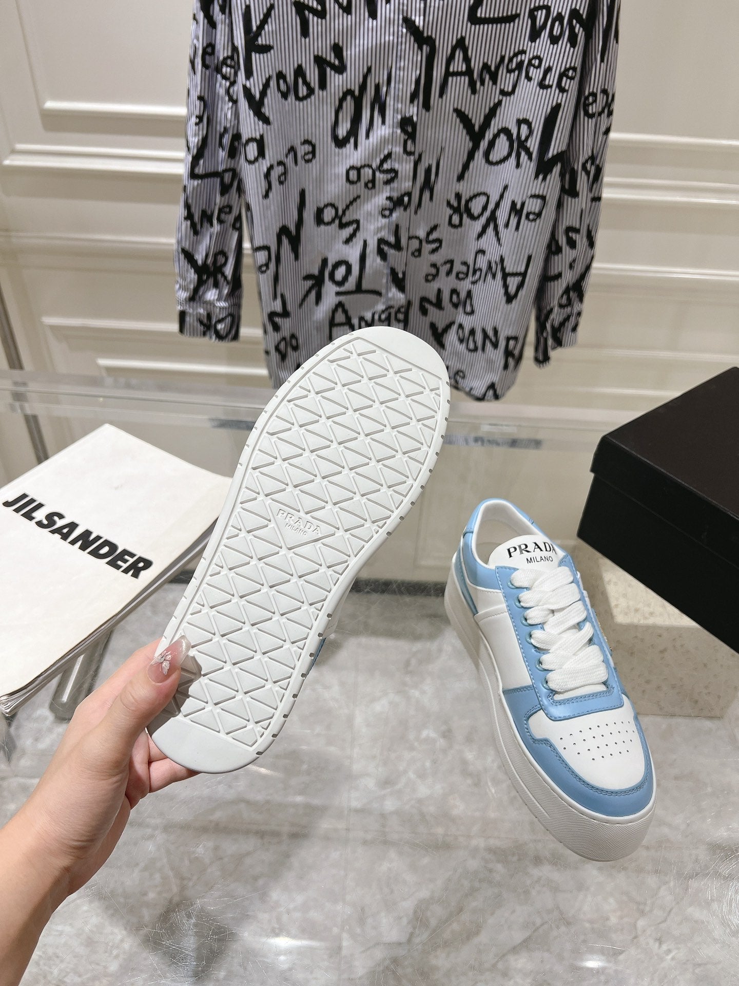 PRA DOWNTOWN BOLD SNEAKERS WHITE AND SKY CALFSKIN - 35