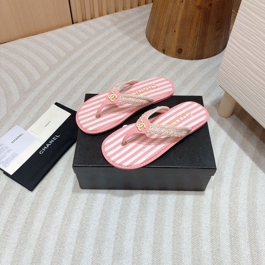 CC WOVEN FLIP FLOP WHITE MIX PINK SHEEPSKIN - 35