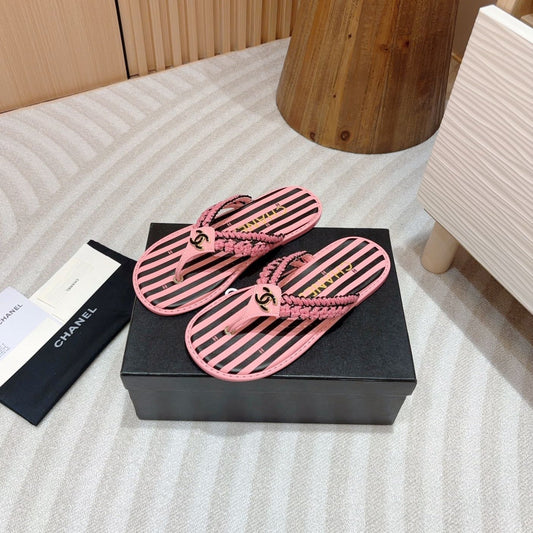 CC WOVEN FLIP FLOP BLACK MIX PINK SHEEPSKIN - 35