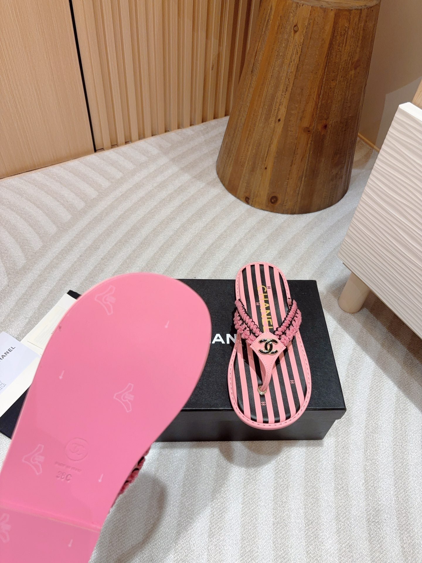 CC WOVEN FLIP FLOP BLACK MIX PINK SHEEPSKIN - 35