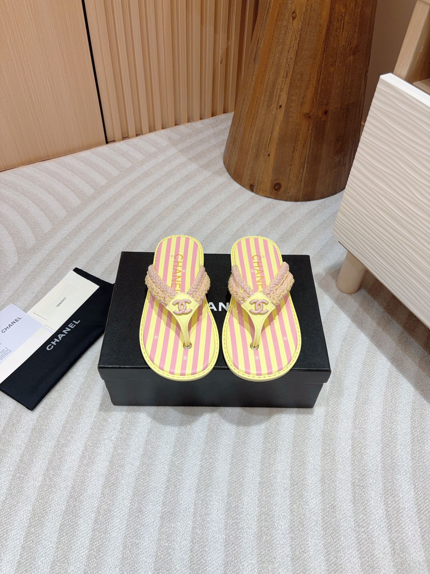 CC WOVEN FLIP FLOP YELLOW MIX PINK SHEEPSKIN - 35