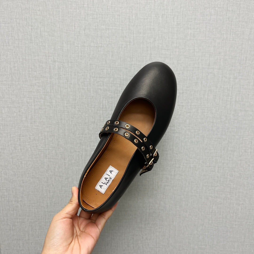 ALAIA MARY JANE SHOES IN BLACK LAMBSKIN SILVER HARDWARE - 35