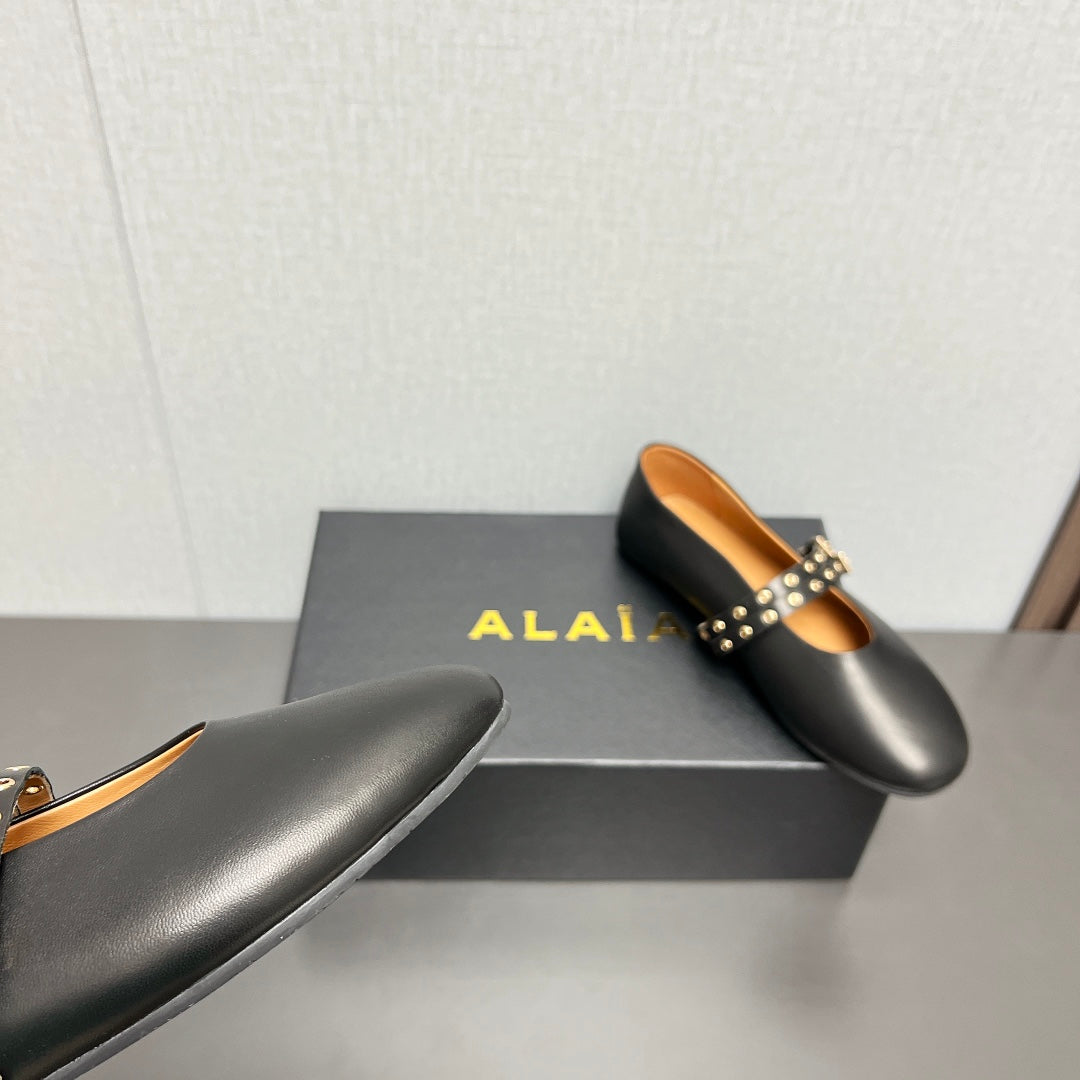 ALAIA MARY JANE SHOES IN BLACK LAMBSKIN SILVER HARDWARE - 35