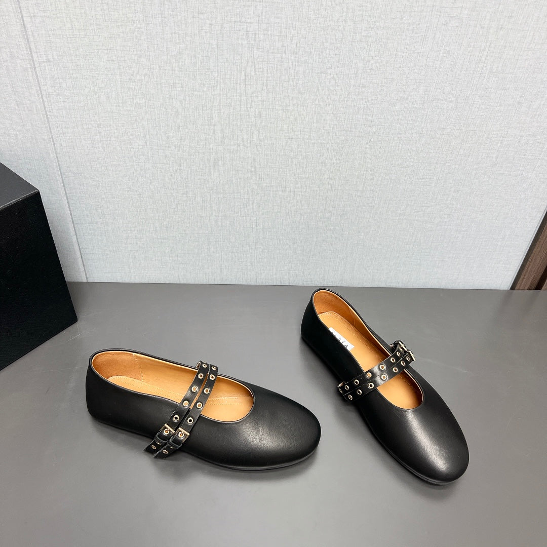 ALAIA MARY JANE SHOES IN BLACK LAMBSKIN SILVER HARDWARE - 35