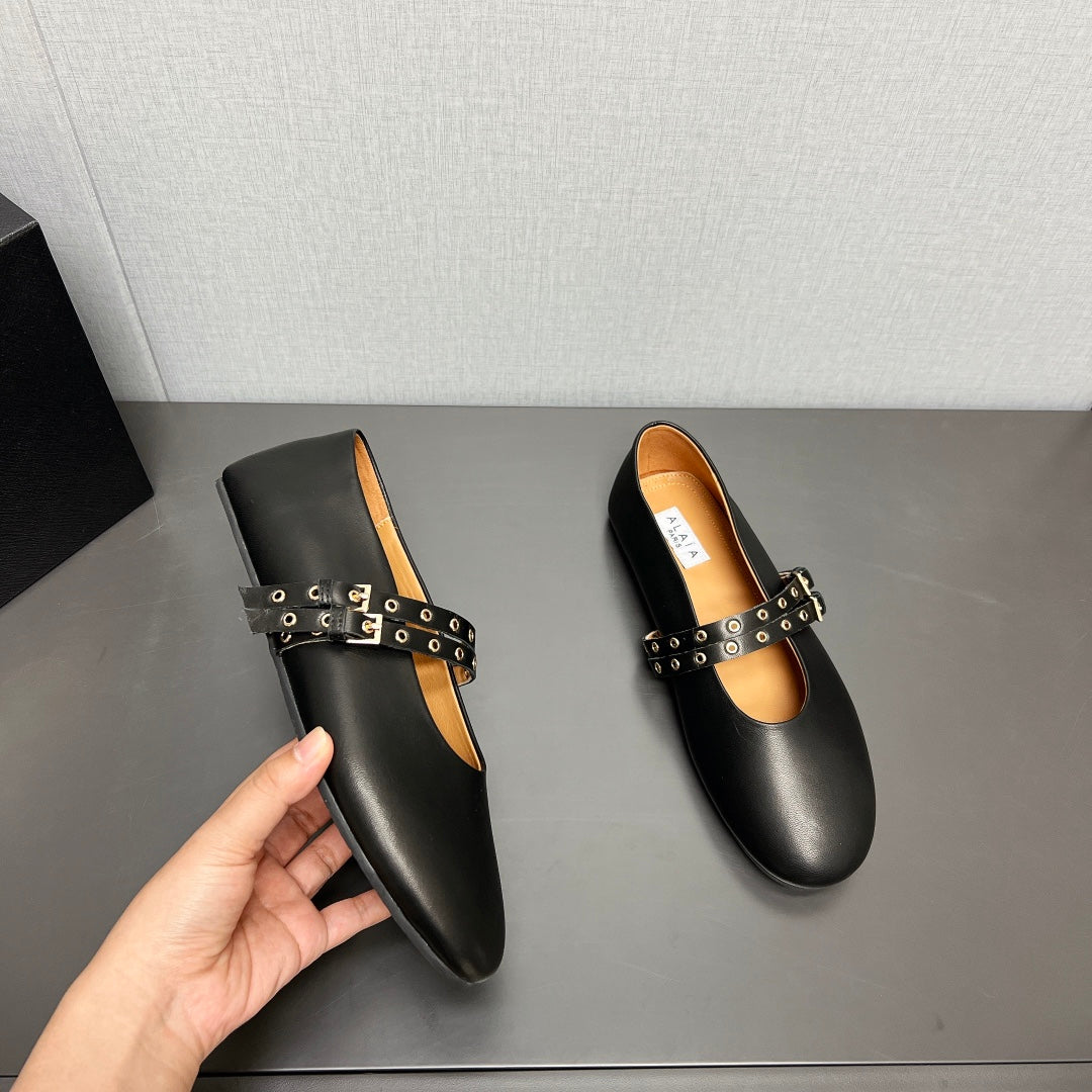 ALAIA MARY JANE SHOES IN BLACK LAMBSKIN SILVER HARDWARE - 35