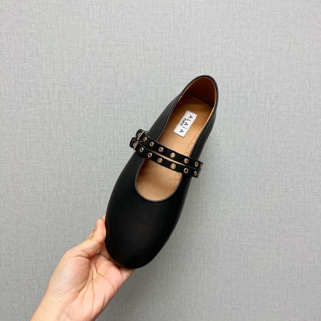 ALAIA MARY JANE SHOES IN BLACK LAMBSKIN SILVER HARDWARE - 35