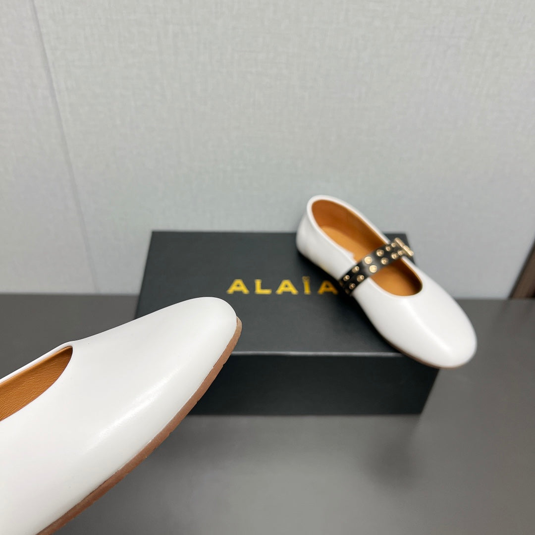 ALAIA MARY JANE SHOES IN WHITE LAMBSKIN SILVER HARDWARE - 35
