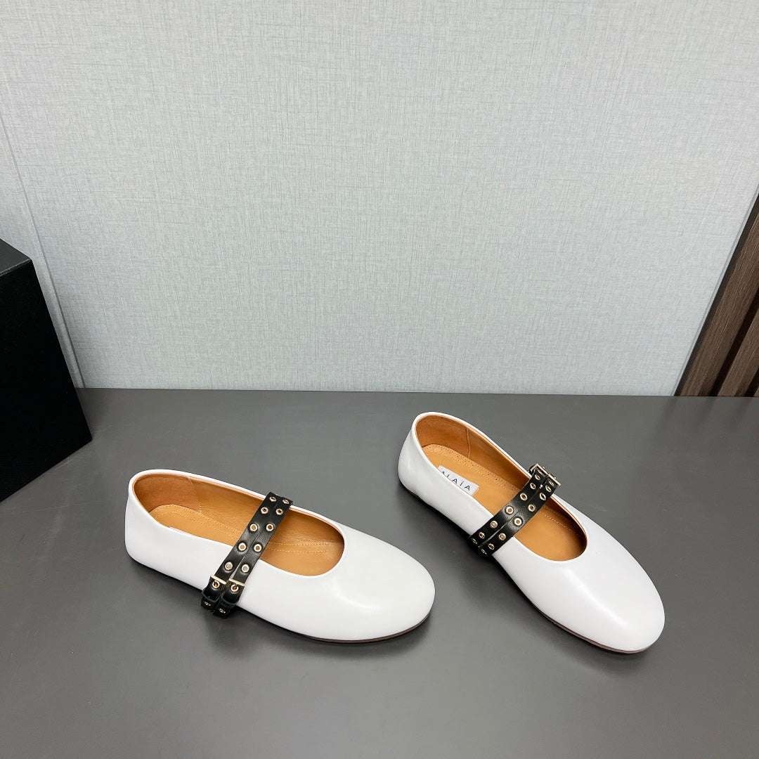 ALAIA MARY JANE SHOES IN WHITE LAMBSKIN SILVER HARDWARE - 35