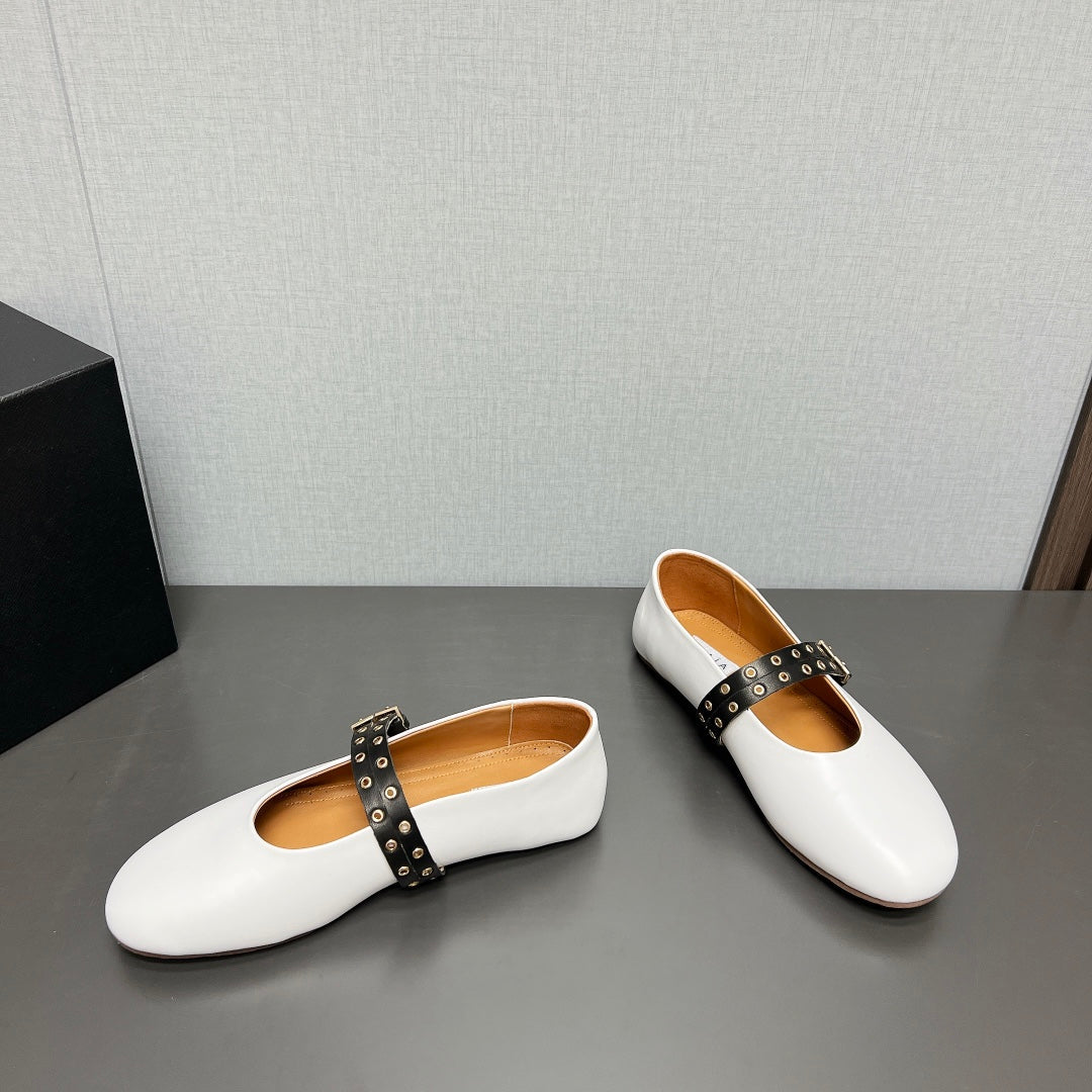 ALAIA MARY JANE SHOES IN WHITE LAMBSKIN SILVER HARDWARE - 35