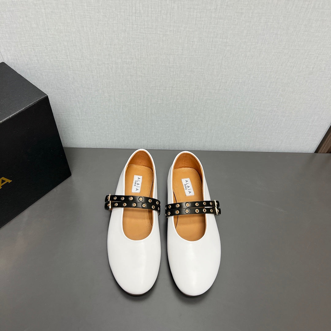 ALAIA MARY JANE SHOES IN WHITE LAMBSKIN SILVER HARDWARE - 35
