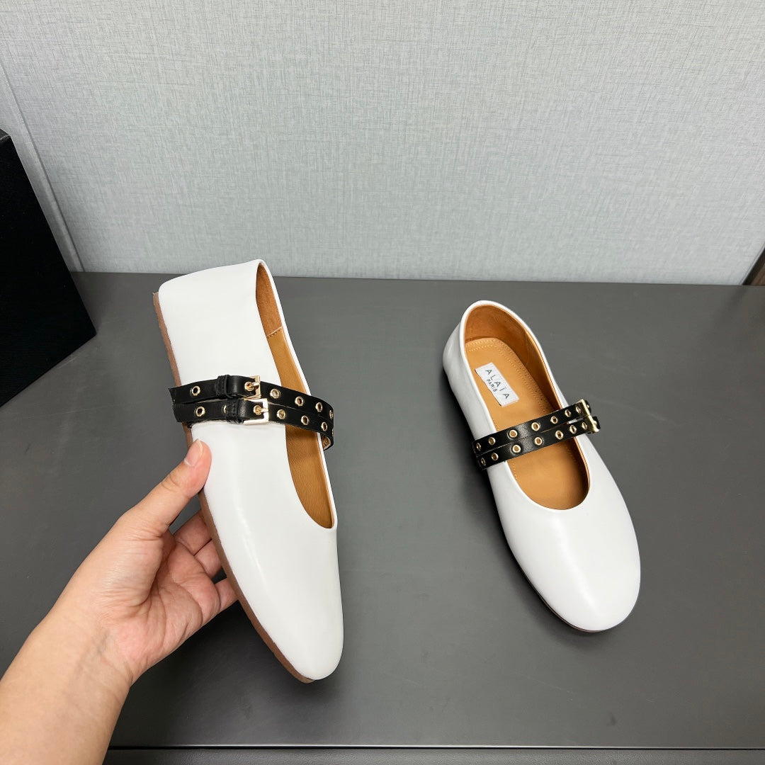 ALAIA MARY JANE SHOES IN WHITE LAMBSKIN SILVER HARDWARE - 35
