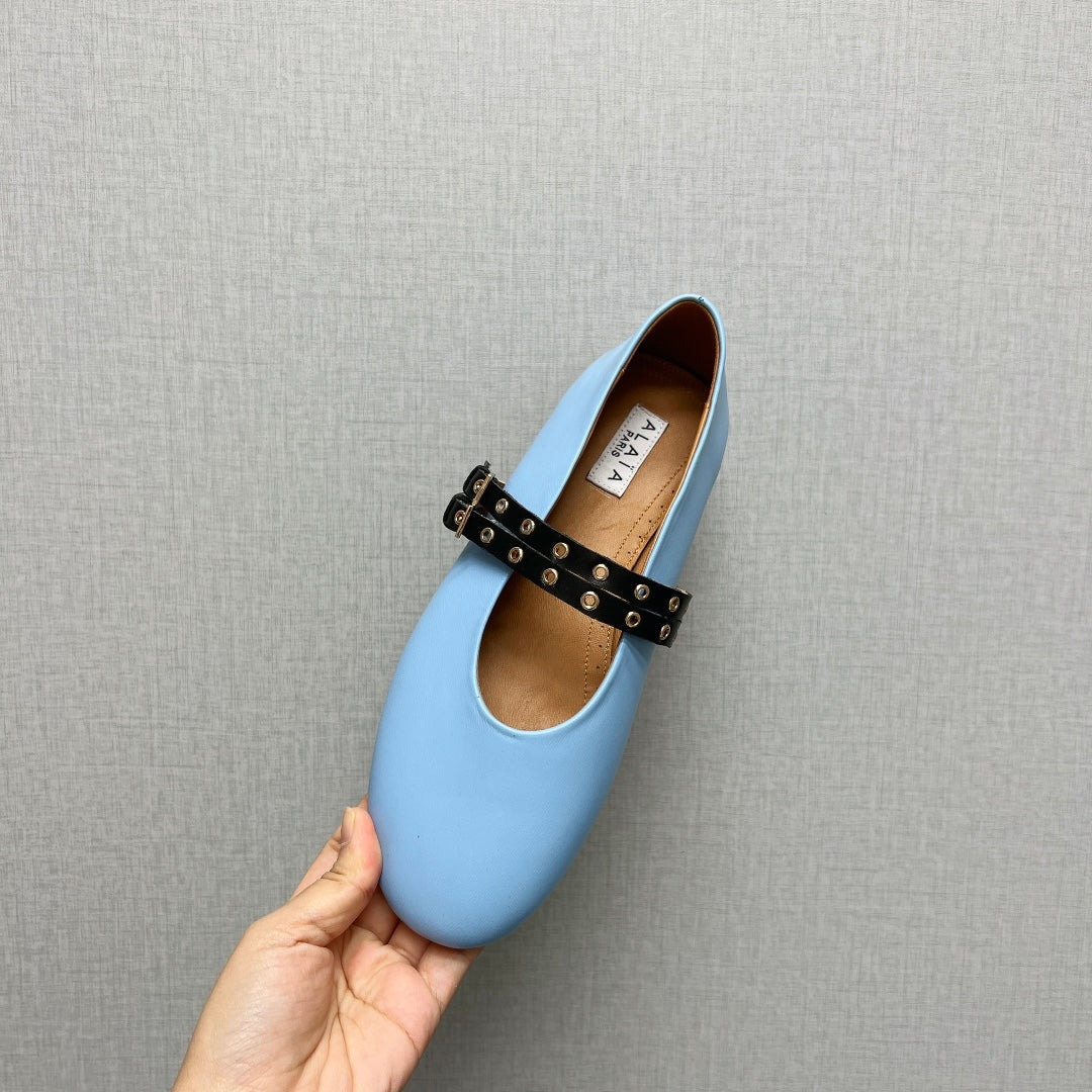 ALAIA MARY JANE SHOES IN LIGHT BLUE LAMBSKIN SILVER HARDWARE - 35