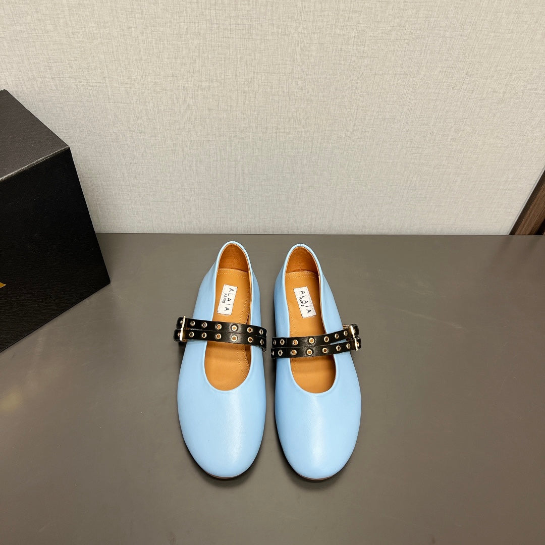 ALAIA MARY JANE SHOES IN LIGHT BLUE LAMBSKIN SILVER HARDWARE - 35