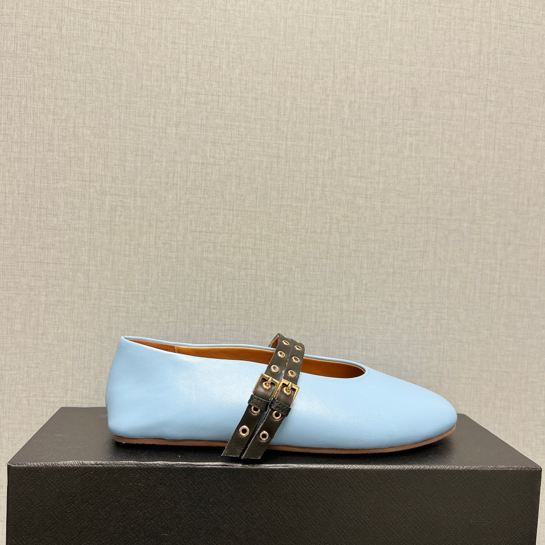ALAIA MARY JANE SHOES IN LIGHT BLUE LAMBSKIN SILVER HARDWARE - 35
