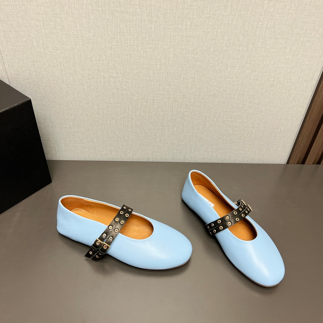 ALAIA MARY JANE SHOES IN LIGHT BLUE LAMBSKIN SILVER HARDWARE - 35