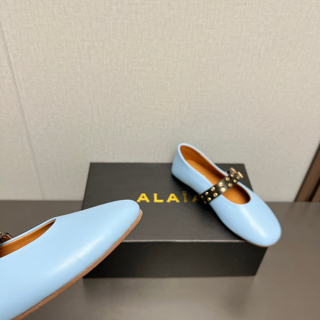 ALAIA MARY JANE SHOES IN LIGHT BLUE LAMBSKIN SILVER HARDWARE - 35