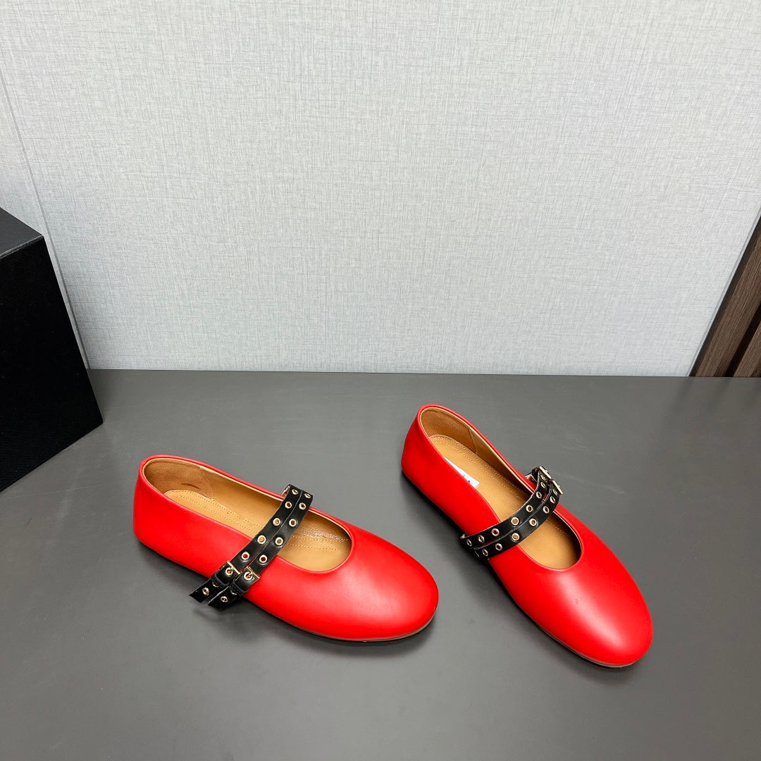 ALAIA MARY JANE SHOES IN CHERRY RED LAMBSKIN SILVER HARDWARE - 35