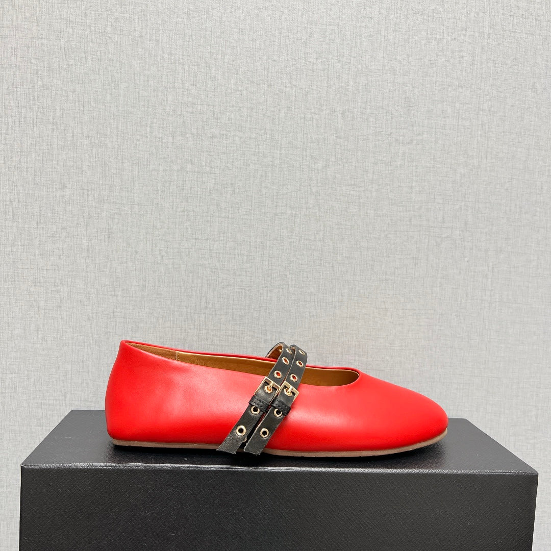 ALAIA MARY JANE SHOES IN CHERRY RED LAMBSKIN SILVER HARDWARE - 35