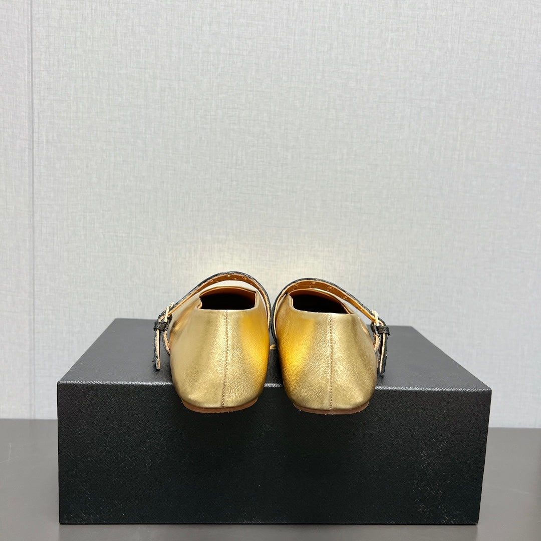 ALAIA MARY JANE SHOES IN GOLDEN LAMBSKIN SILVER HARDWARE - 35