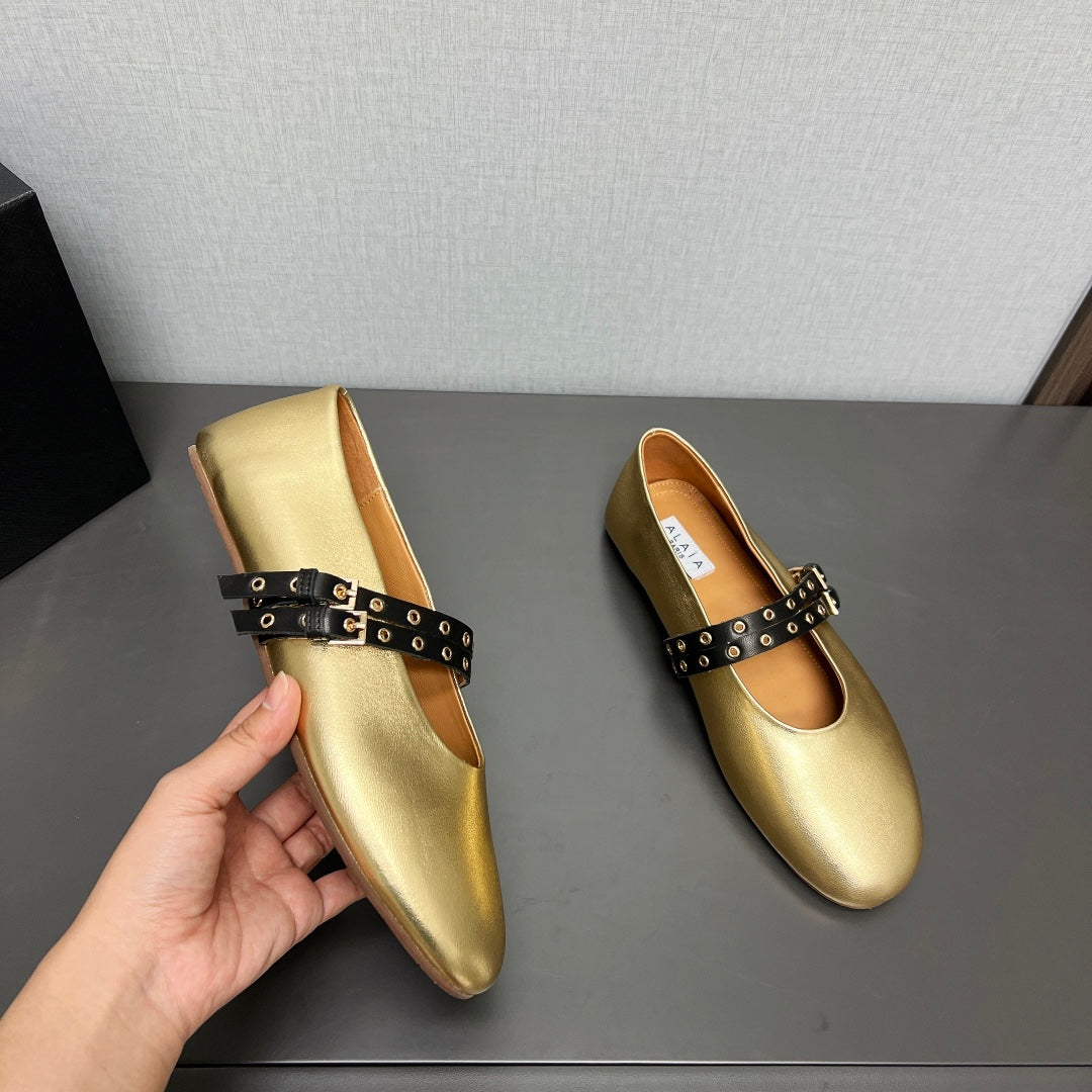 ALAIA MARY JANE SHOES IN GOLDEN LAMBSKIN SILVER HARDWARE - 35