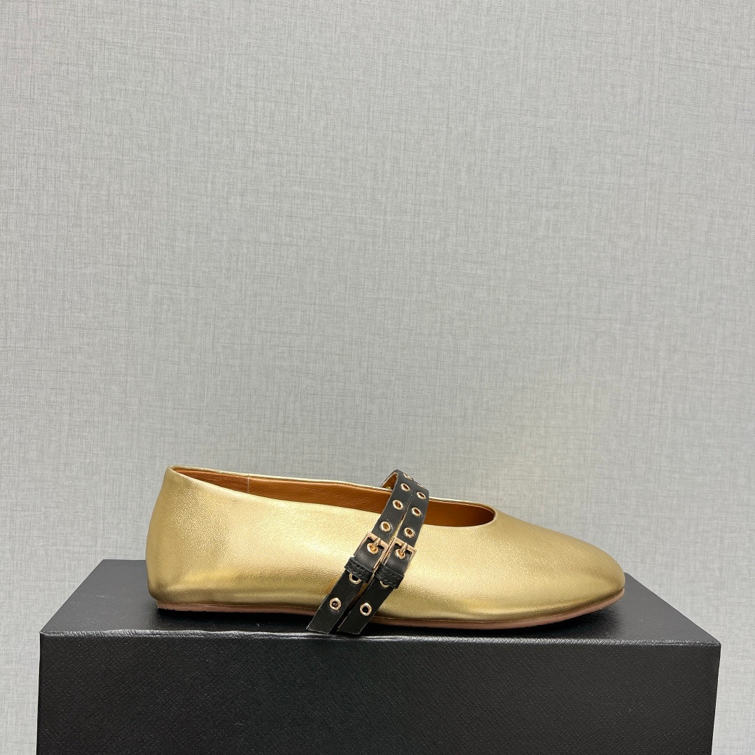 ALAIA MARY JANE SHOES IN GOLDEN LAMBSKIN SILVER HARDWARE - 35
