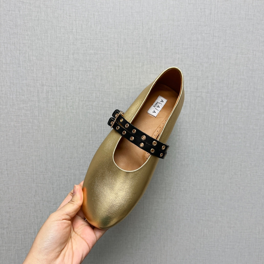 ALAIA MARY JANE SHOES IN GOLDEN LAMBSKIN SILVER HARDWARE - 35