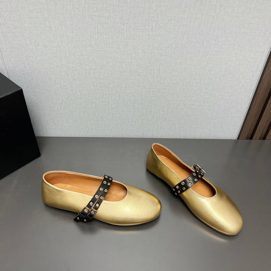 ALAIA MARY JANE SHOES IN GOLDEN LAMBSKIN SILVER HARDWARE - 35