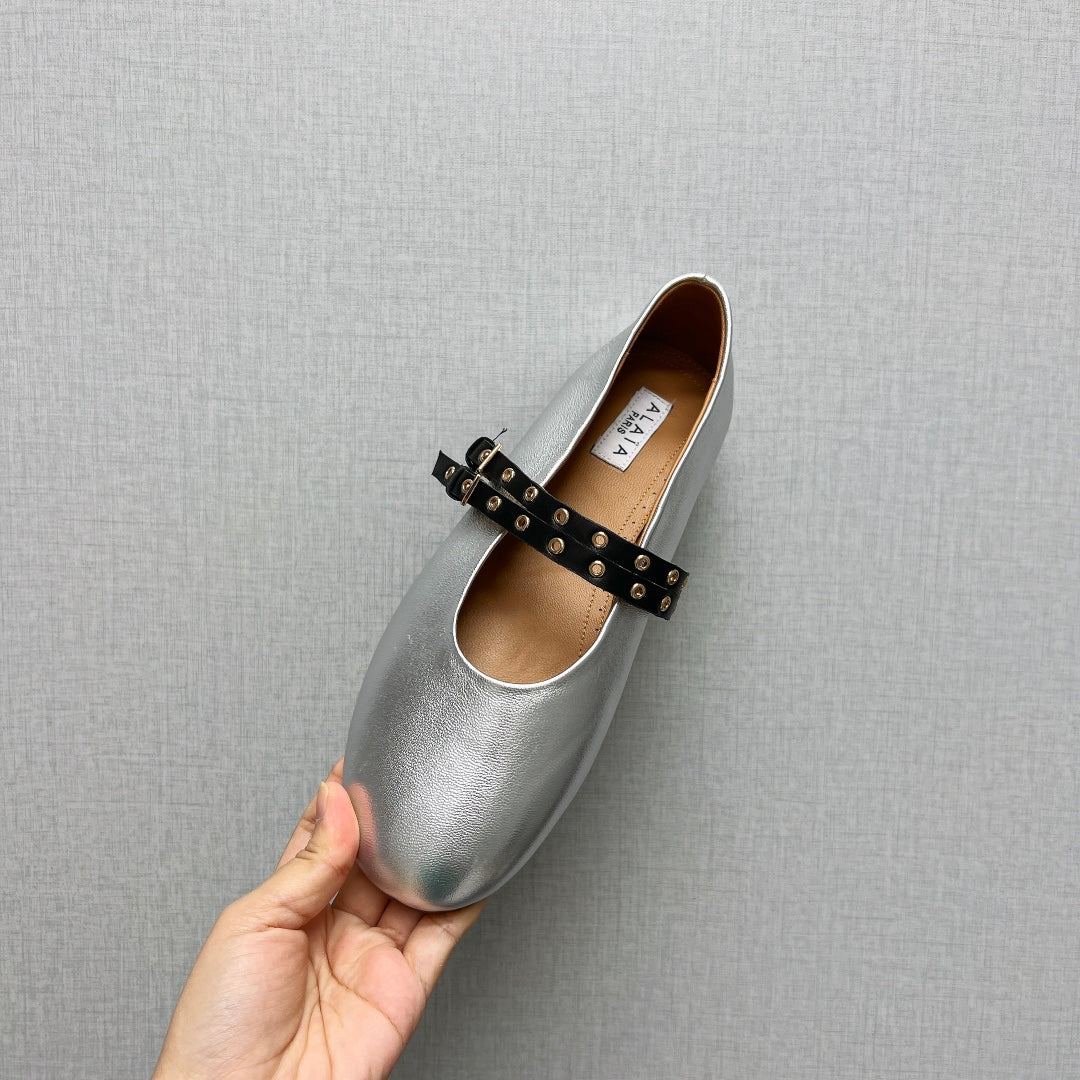 ALAIA MARY JANE SHOES IN SILVER LAMBSKIN SILVER HARDWARE - 35
