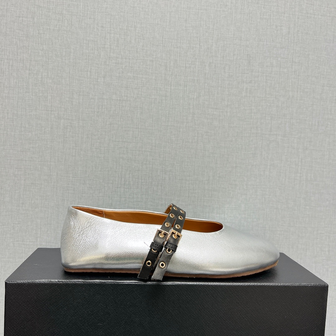 ALAIA MARY JANE SHOES IN SILVER LAMBSKIN SILVER HARDWARE - 35