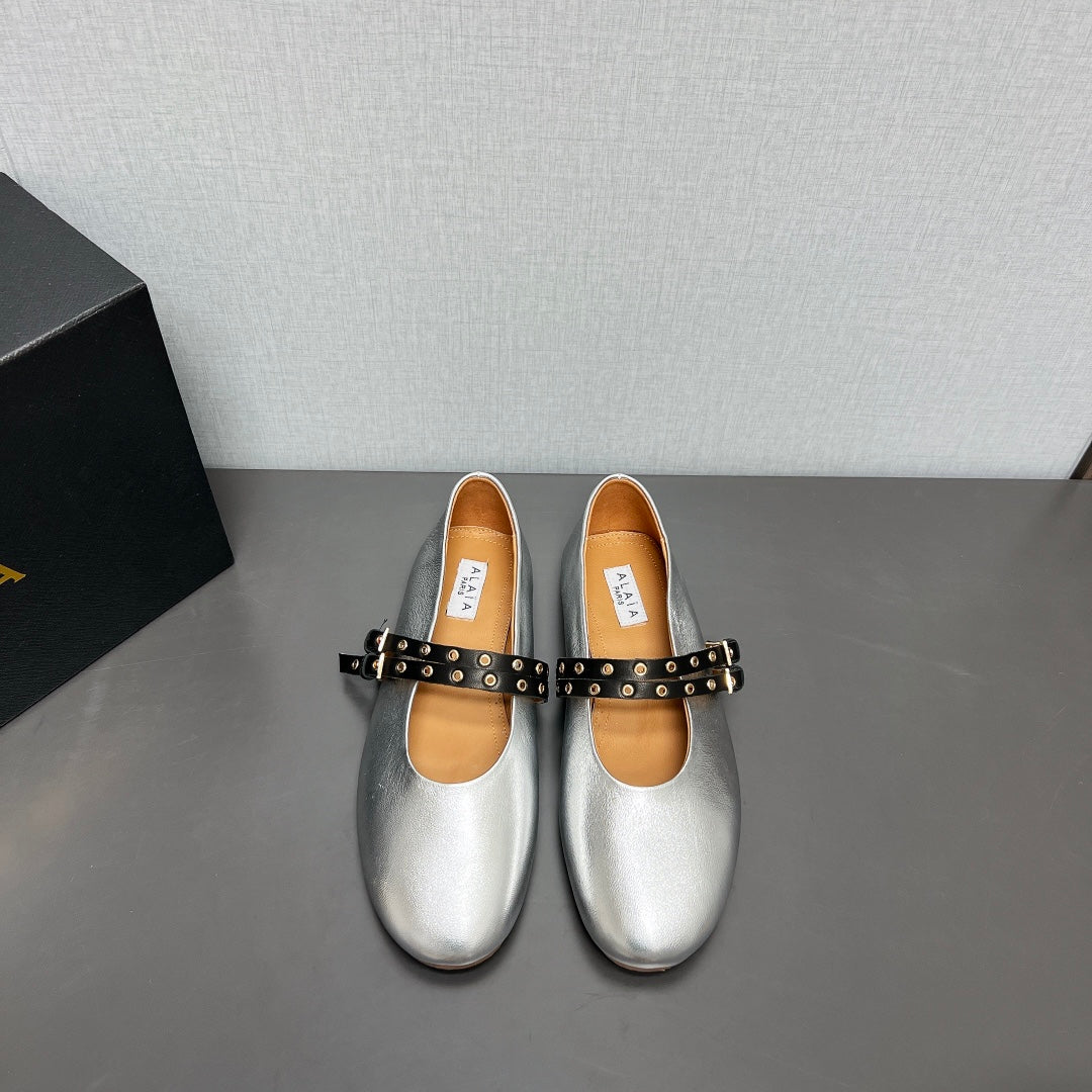 ALAIA MARY JANE SHOES IN SILVER LAMBSKIN SILVER HARDWARE - 35