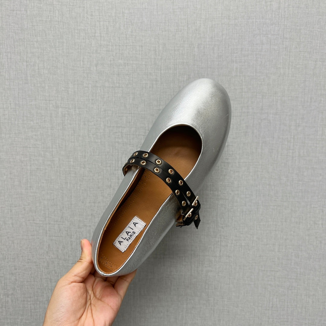 ALAIA MARY JANE SHOES IN SILVER LAMBSKIN SILVER HARDWARE - 35